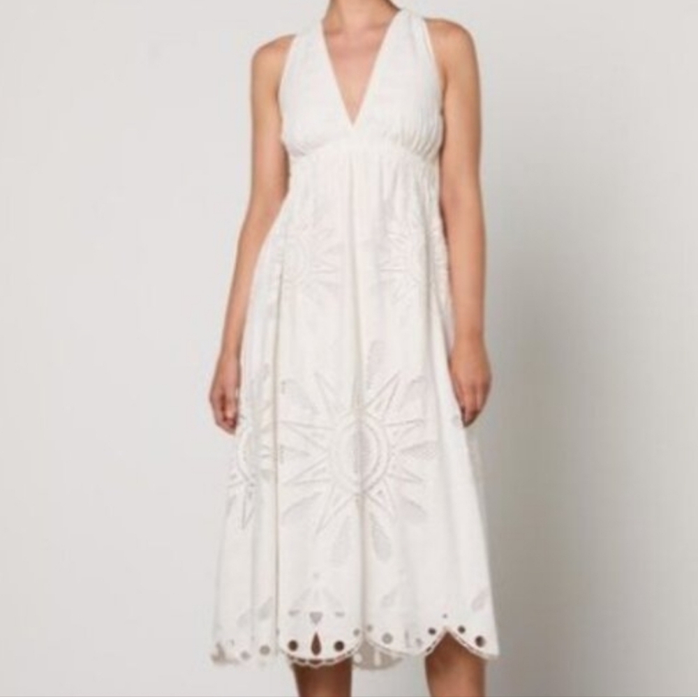 FARM Rio White Eyelet Halter Midi Dress  Slight Imperfecrion As Pictured Xs